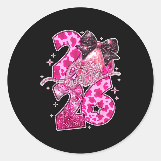 Happy New Year 2026 Disco Ball Bow New Year's Eve  Classic Round Sticker (Front)
