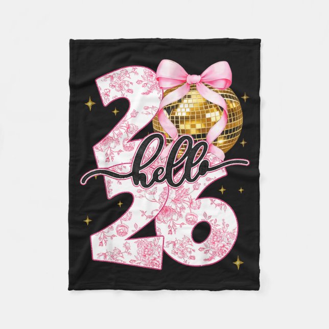 Happy New Year 2026 Disco Ball Bow New Year's Eve  Fleece Blanket (Front)