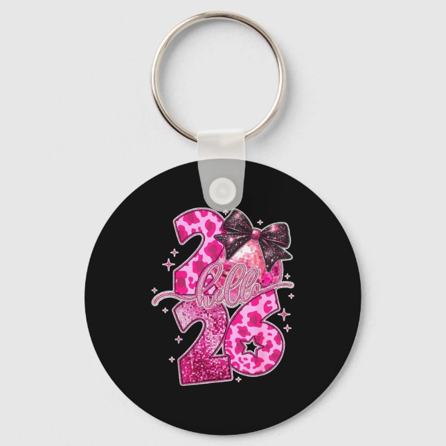 Happy New Year 2026 Disco Ball Bow New Year's Eve  Keychain (Front)
