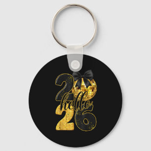 Happy New Year 2026 Disco Ball Bow New Year's Eve Keychain