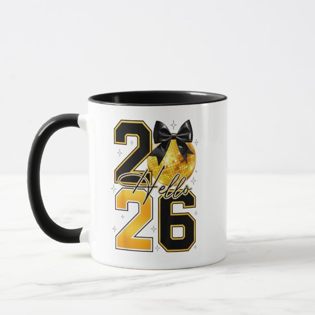 Happy New Year 2026 Disco Ball Bow New Year's Eve Mug (Left)