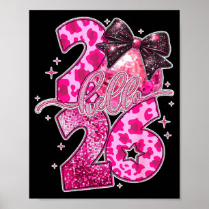 Happy New Year 2026 Disco Ball Bow New Year's Eve  Poster