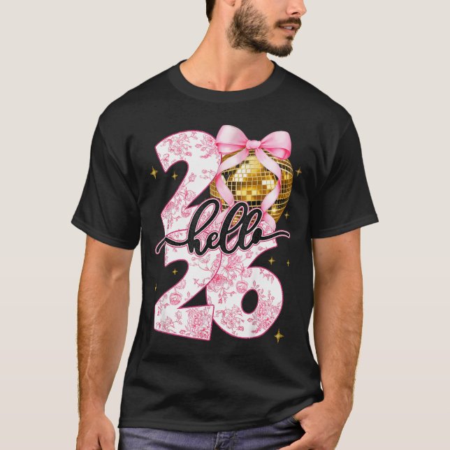 Happy New Year 2026 Disco Ball Bow New Year's Eve  T-Shirt (Front)
