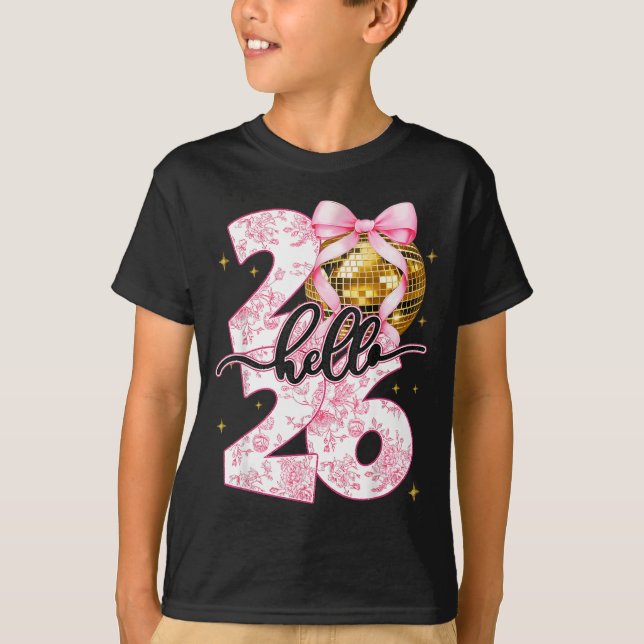 Happy New Year 2026 Disco Ball Bow New Year's Eve  T-Shirt (Front)