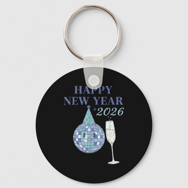 Happy New Year 2026 Disco Ball Celebration  Keychain (Front)