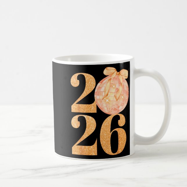 Happy New Year 2026 Disco Ball Coquette Bow New Ye Coffee Mug (Right)