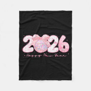 Happy New Year 2026 Disco Ball Coquette Bow New Ye Fleece Blanket