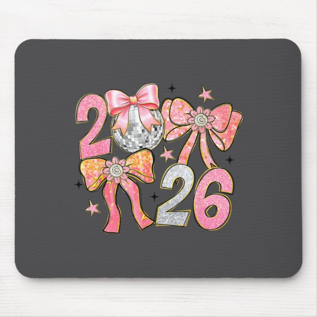 Happy New Year 2026 Disco Ball Coquette Bow New Ye Mouse Pad (Front)