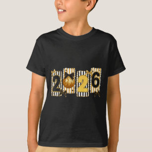 Happy New Year 2026 Disco Ball Gold Coquette Bow F T-Shirt