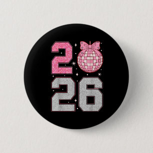 Happy New Year 2026 Disco Ball Nk Coquette Bow Fam Button