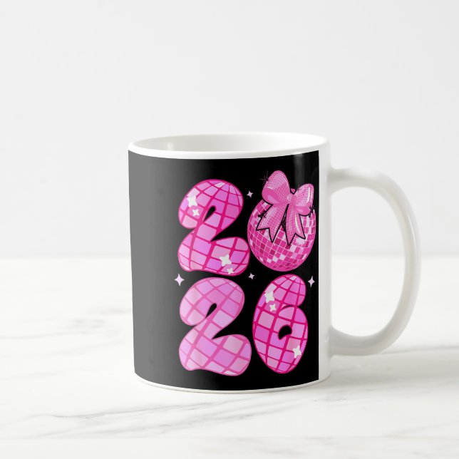Happy New Year 2026 Disco Ball Nk Coquette Bow Fam Coffee Mug (Right)