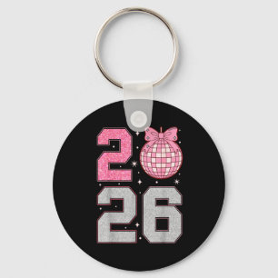Happy New Year 2026 Disco Ball Nk Coquette Bow Fam Keychain