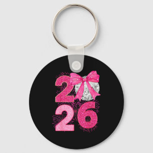 Happy New Year 2026 Disco Ball Nk Coquette Bow Fam Keychain