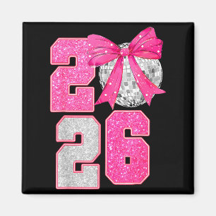 Happy New Year 2026 Disco Ball Nk Coquette Bow Fam Magnet
