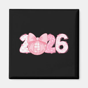 Happy New Year 2026 Disco Ball Nk Coquette Bow Fam Magnet