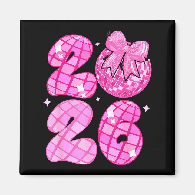 Happy New Year 2026 Disco Ball Nk Coquette Bow Fam Magnet (Front)