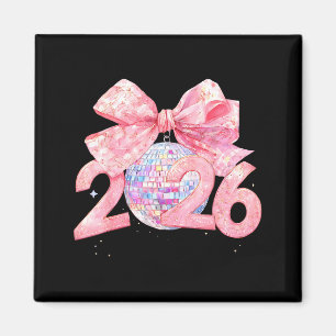 Happy New Year 2026 Disco Ball Nk Coquette Bow Fam Magnet