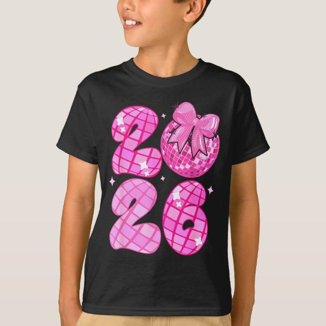 Happy New Year 2026 Disco Ball Nk Coquette Bow Fam T-Shirt (Front)