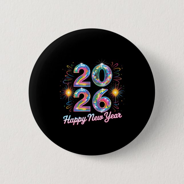 Happy New Year 2026 Disco Ball Retro Family Matchi Button (Front)