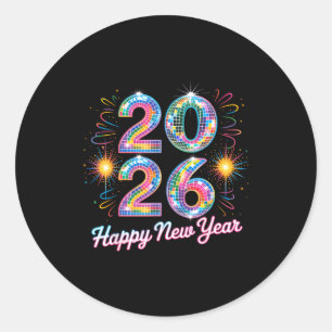 Happy New Year 2026 Disco Ball Retro Family Matchi Classic Round Sticker
