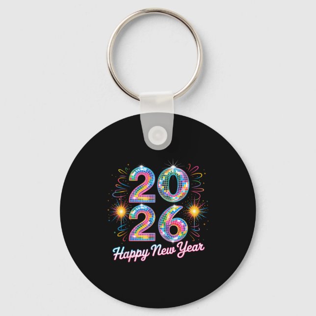 Happy New Year 2026 Disco Ball Retro Family Matchi Keychain (Front)