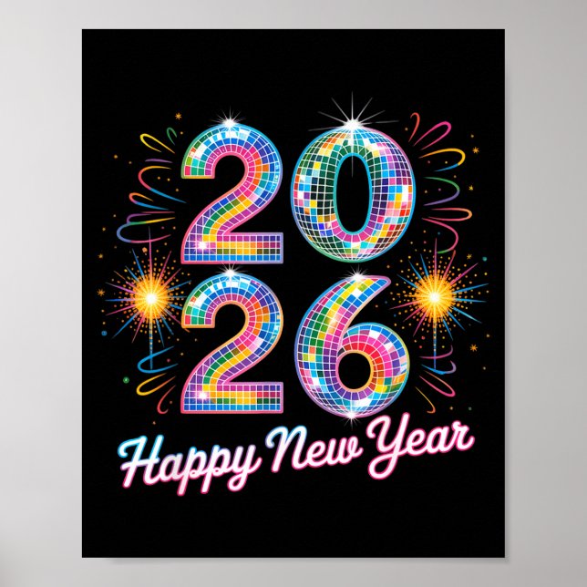 Happy New Year 2026 Disco Ball Retro Family Matchi Poster (Front)