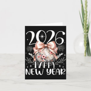Happy New Year 2026 Disco Cute Bow Flower New Year Card