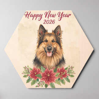 Happy New Year 2026 Dog Framed Print Wood Photo Tile