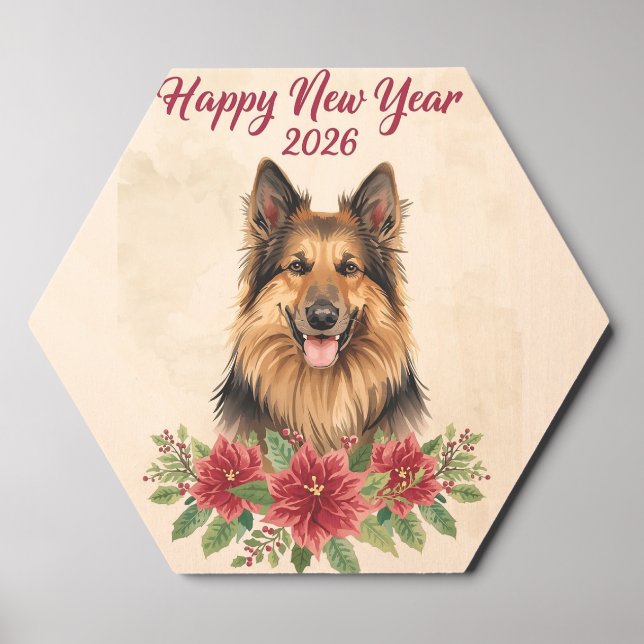 Happy New Year 2026 Dog Framed Print Wood Photo Tile (Front Set)
