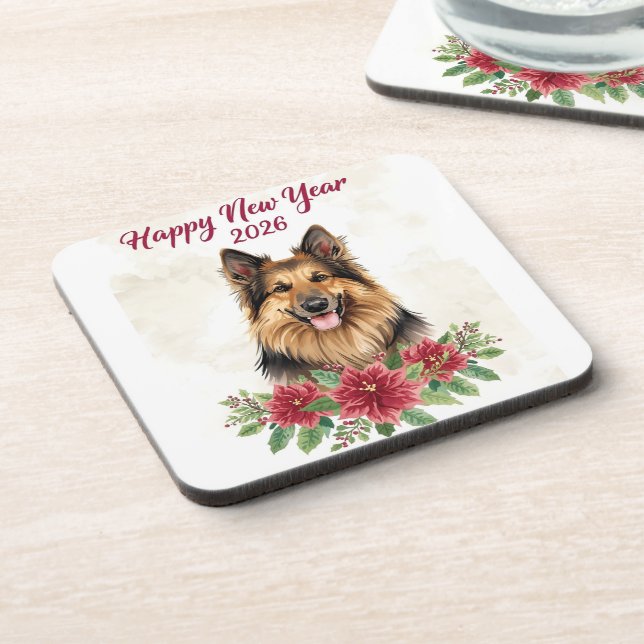 Happy New Year 2026 Dog Theme Coasters (Left Side)