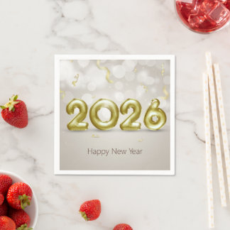 Happy New Year 2026 Elegant Gold Foil Balloons Napkins