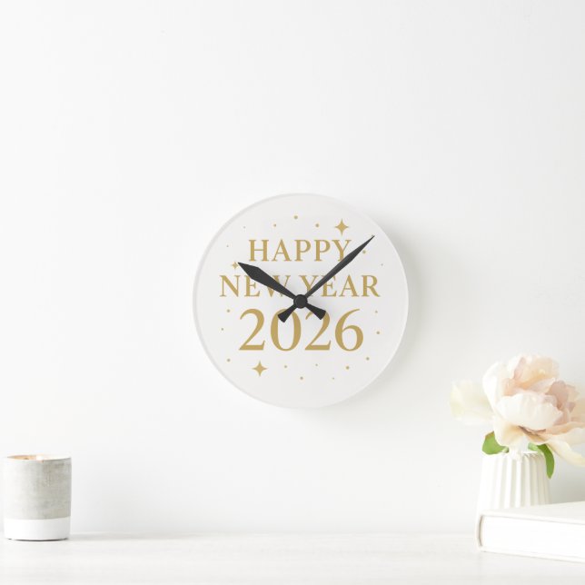 ✨ Happy New Year 2026 Elegant Gold Wall Clock | Mi (Home)