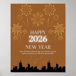 Happy New Year 2026 – Elegant Golden Brown poster. Poster