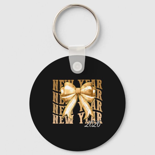 Happy New Year 2026 Eve Coquette Party Golden Fami Keychain (Front)