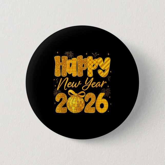 Happy New Year 2026 Eve Party Gold Family Matching Button (Front)