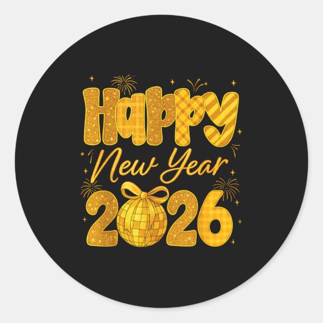 Happy New Year 2026 Eve Party Gold Family Matching Classic Round Sticker (Front)