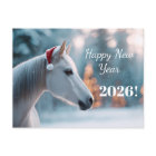 Happy New Year 2026: Festive Horse in Santa Hat 