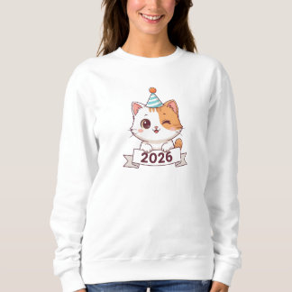 Happy New Year 2026, festive winter , cute cat Sweatshirt