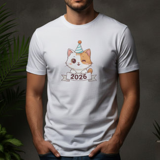 Happy New Year 2026, festive winter , cute cat T-Shirt