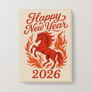 Happy New Year 2026 Fiery Horse Button