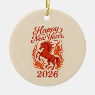 Happy New Year 2026 Fiery Horse Ceramic Ornament