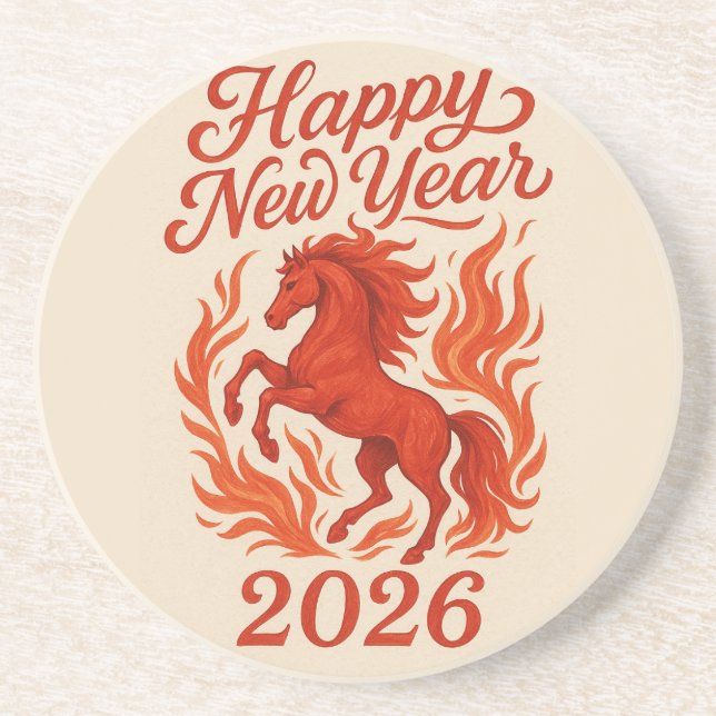 Happy New Year 2026 Fiery Horse Coaster (Front)