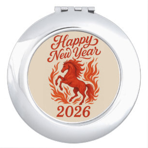 Happy New Year 2026 Fiery Horse Compact Mirror