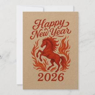 Happy New Year 2026 Fiery Horse Holiday Card