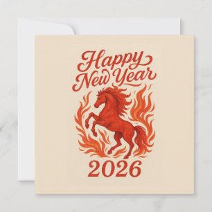 Happy New Year 2026 Fiery Horse Holiday Card