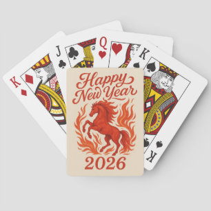 Happy New Year 2026 Fiery Horse Poker Cards