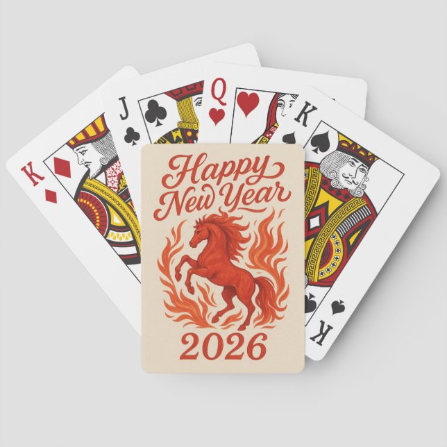 Happy New Year 2026 Fiery Horse Poker Cards (Back)