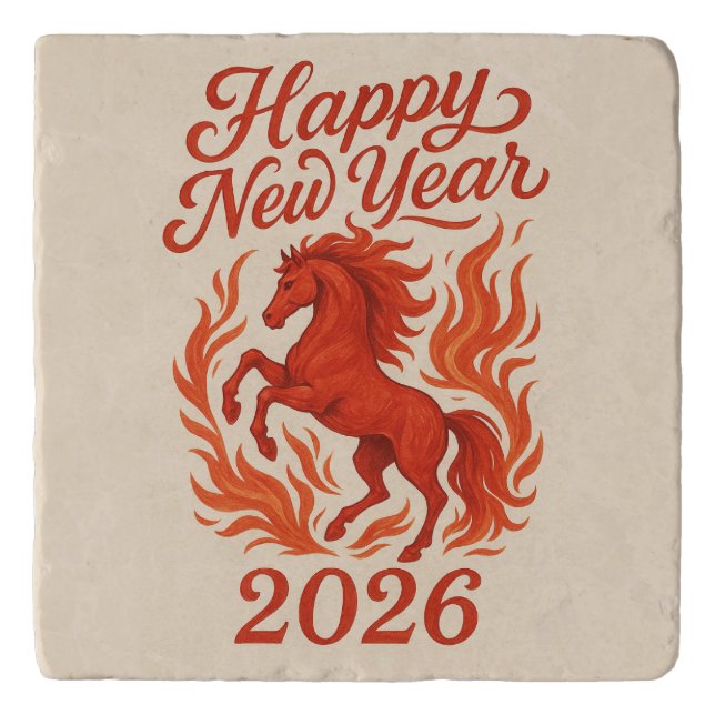 Happy New Year 2026 Fiery Horse Trivet (Front)