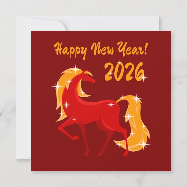 Happy New Year 2026 Fire Horse Chinese Zodiac Card (Front)