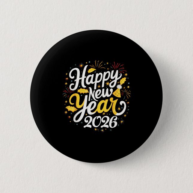 Happy New Year 2026 Fireworks Party Graphic Men Wo Button (Front)